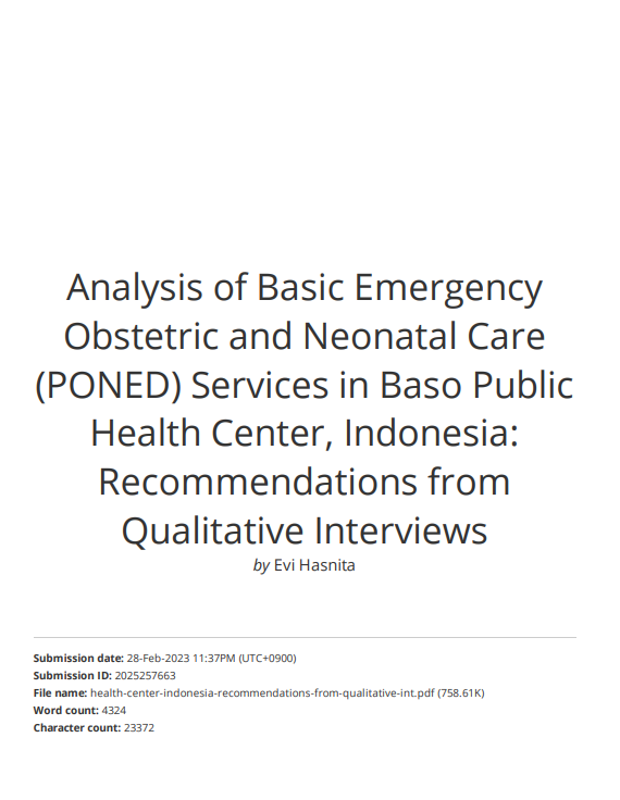Analysis of Basic Emergency Obstetric and Neonatal Care (PONED) Services in Baso Public Health Center, Indonesia