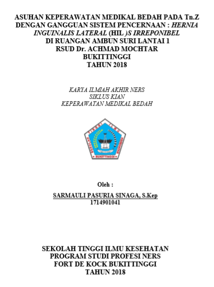 Asuhan Keperawatan Medikal Bedah Pada Tuan Z  dengan Hernia Inguinalis Lateral (HIL) di Ruangan Ambun Suri lantai 1  RSUD Dr. Achmad Mochtar Bukittinggi Pada Tahun 2018